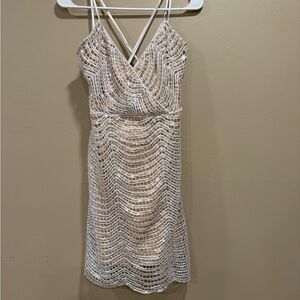 Lulu's White and Tan Mini Dress